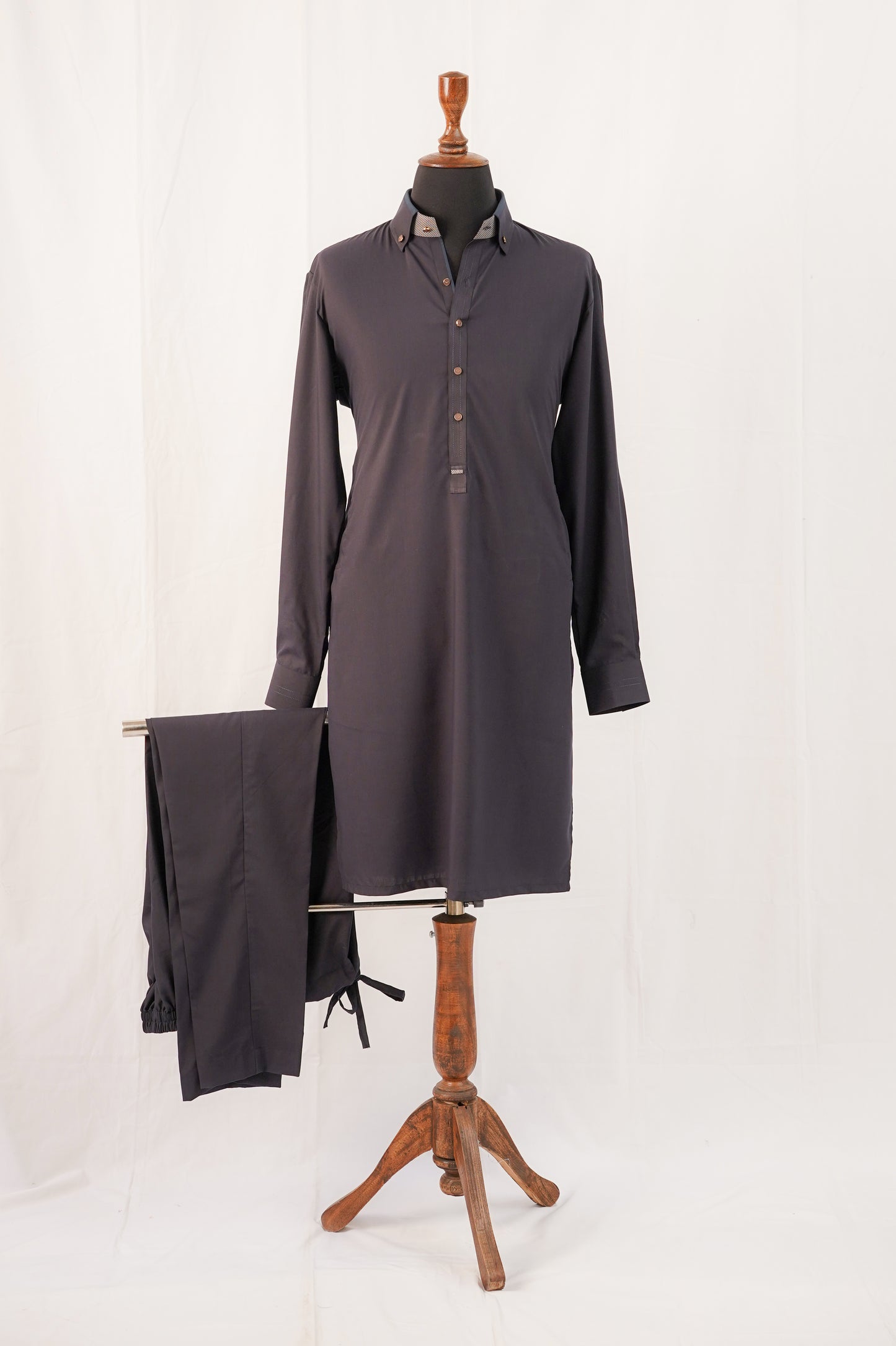 Navy Blue Collar Kurta Trouser