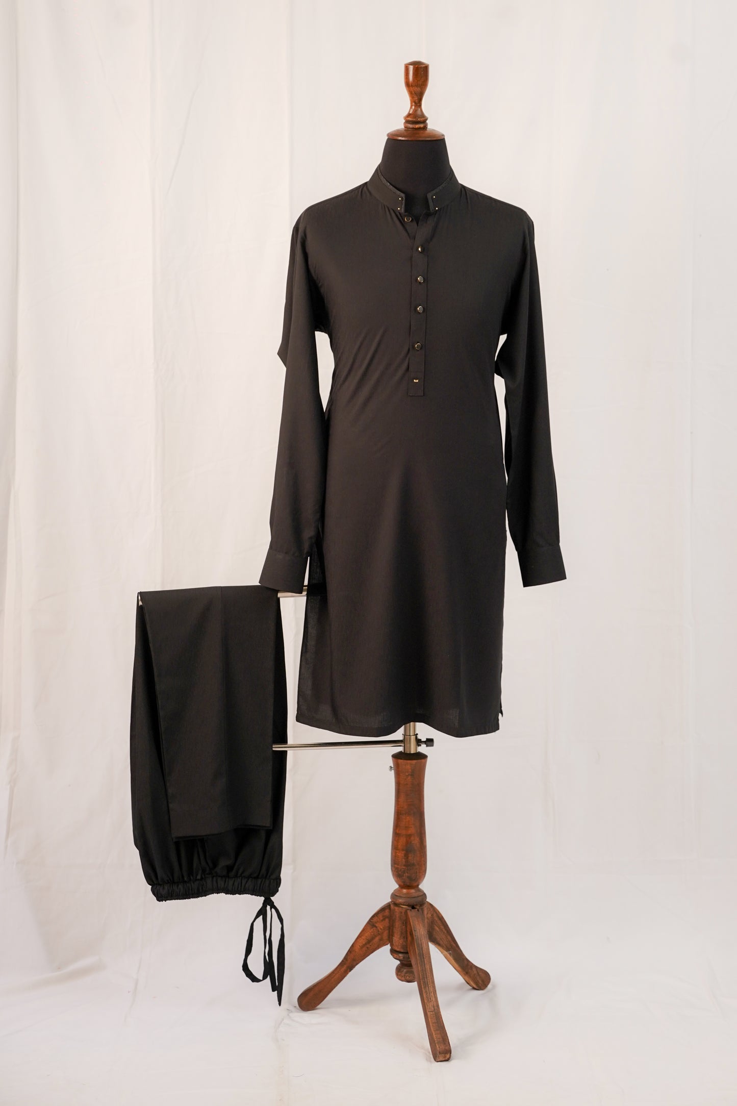 Black Textured Kurta Trouser