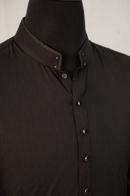 Black Textured Kurta Trouser