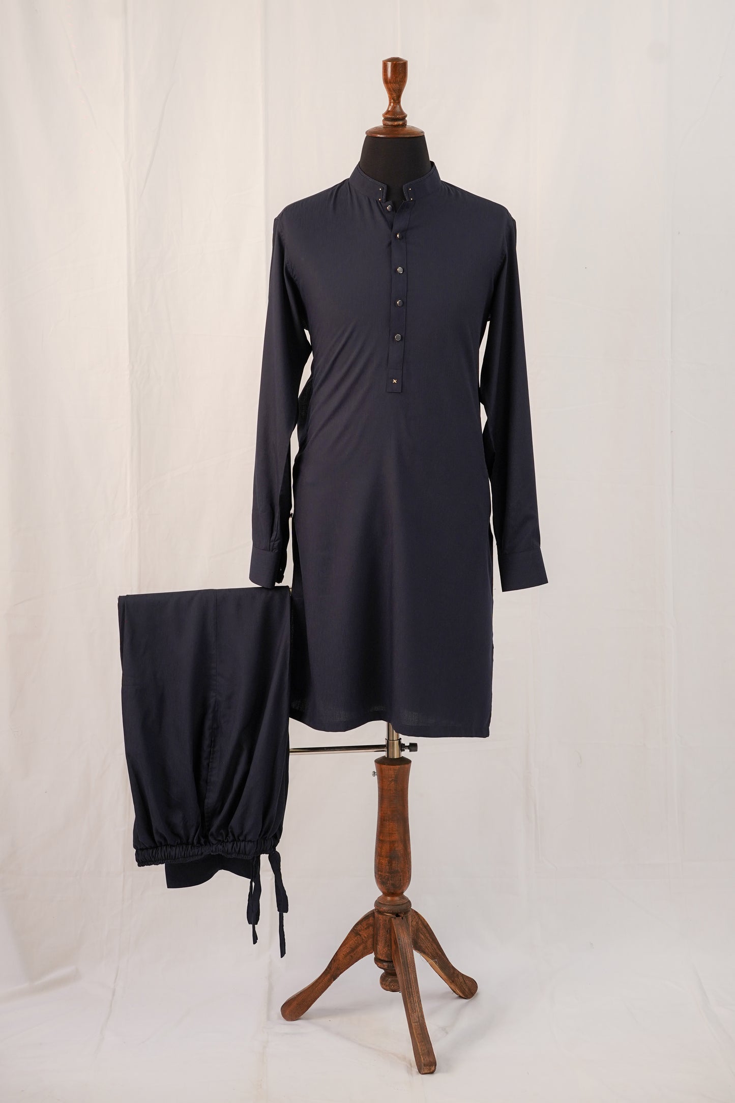 Mid Night Blue Textured Kurta Trouser