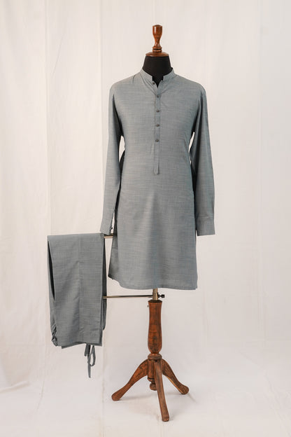 Grey Textured Kurta Trouser