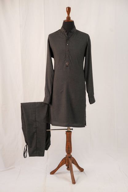 Dark Grey Textured Kurta Trouser