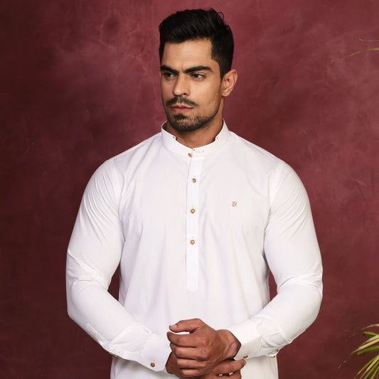 White Kurta Trouser with Golden Signature Logo