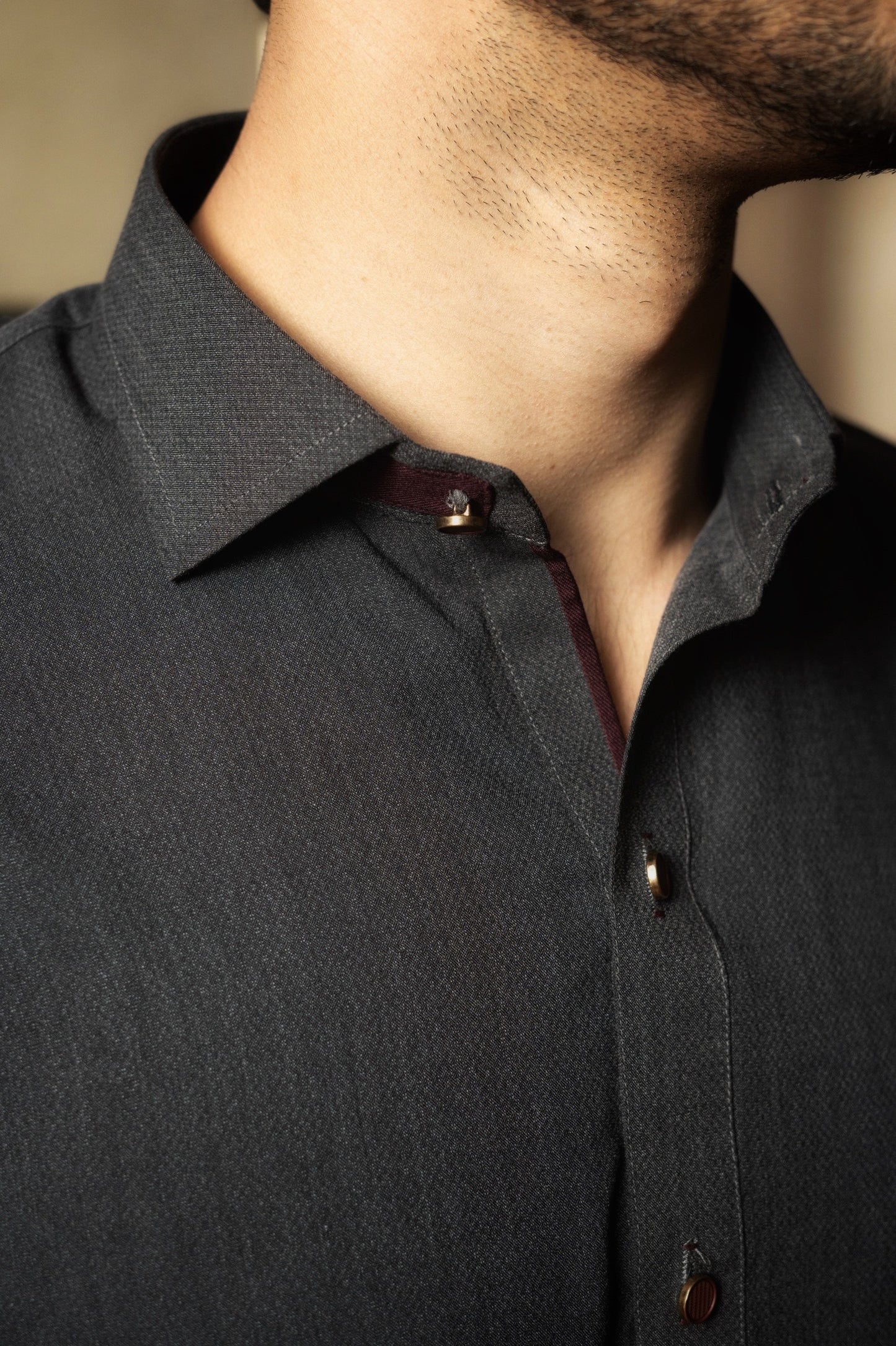 Charcoal Grey Textured in Classic Collar