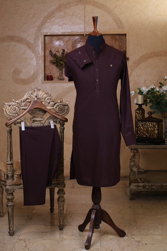 Wood Maroon Kurta Trouser