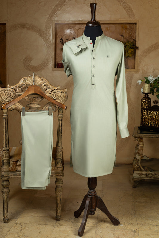 Lime Green Mandarin Collar Kurta Trouser