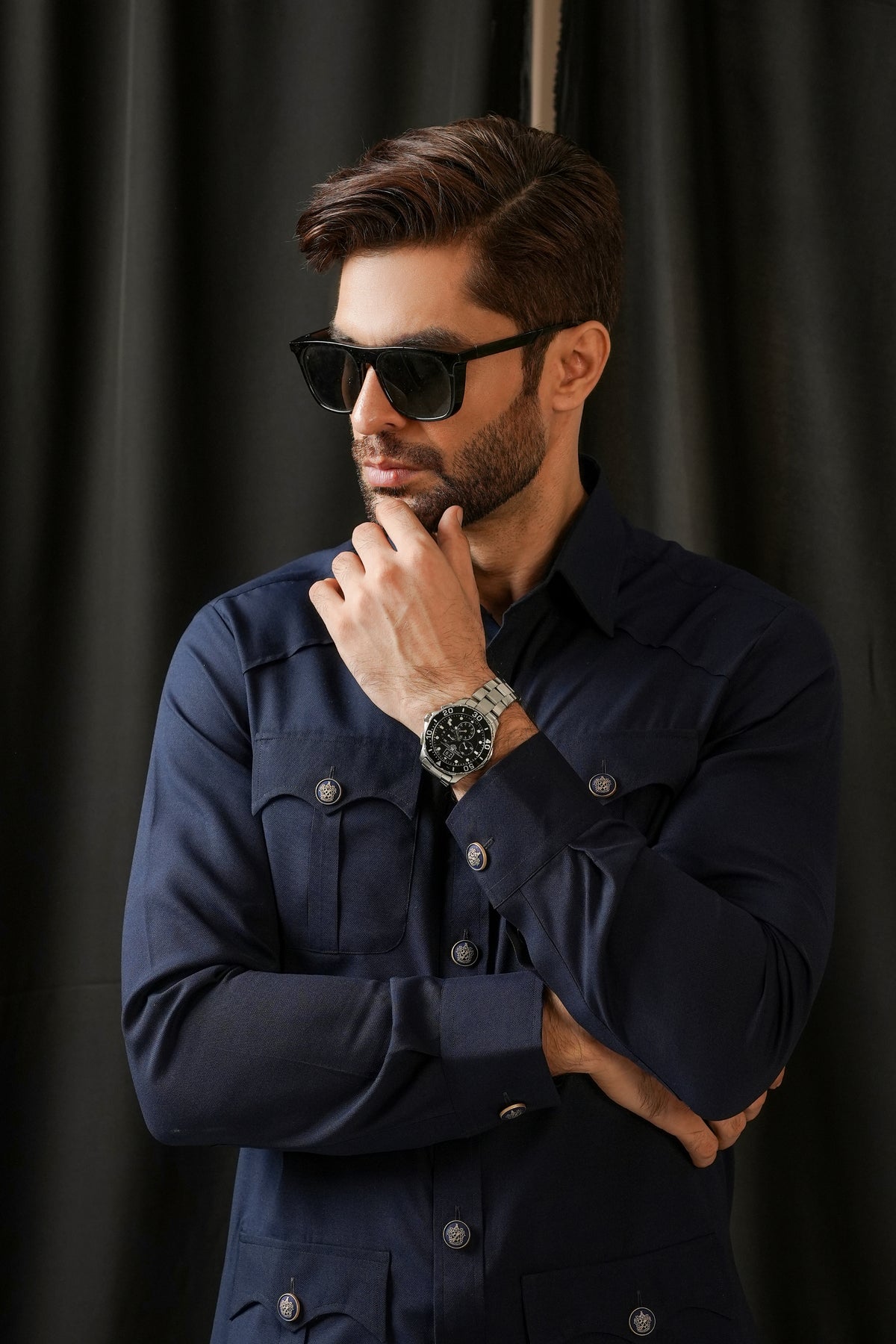 MID-NIGHT BLUE SAFARI KURTA TROUSER