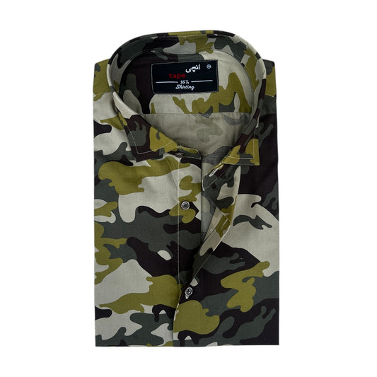 Camo Printed Green Cotton Shirt
