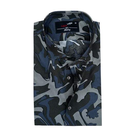 Camo Printed Blue Cotton Shirt