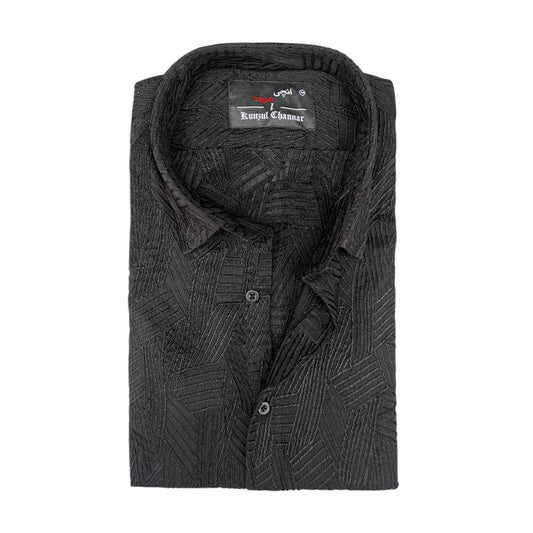 Summer Embroidered Cotton Shirt - Black