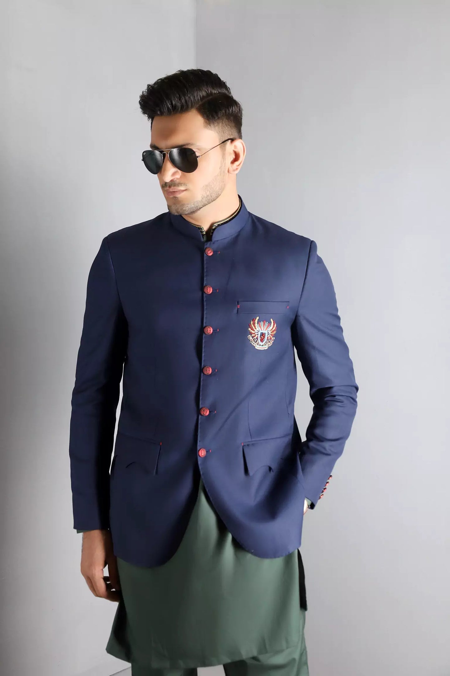 Mid Night Blue Prince Coat with Signature Logo