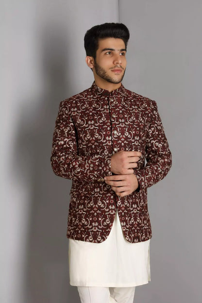 Maroon & Golden Embroidered Prince Coat