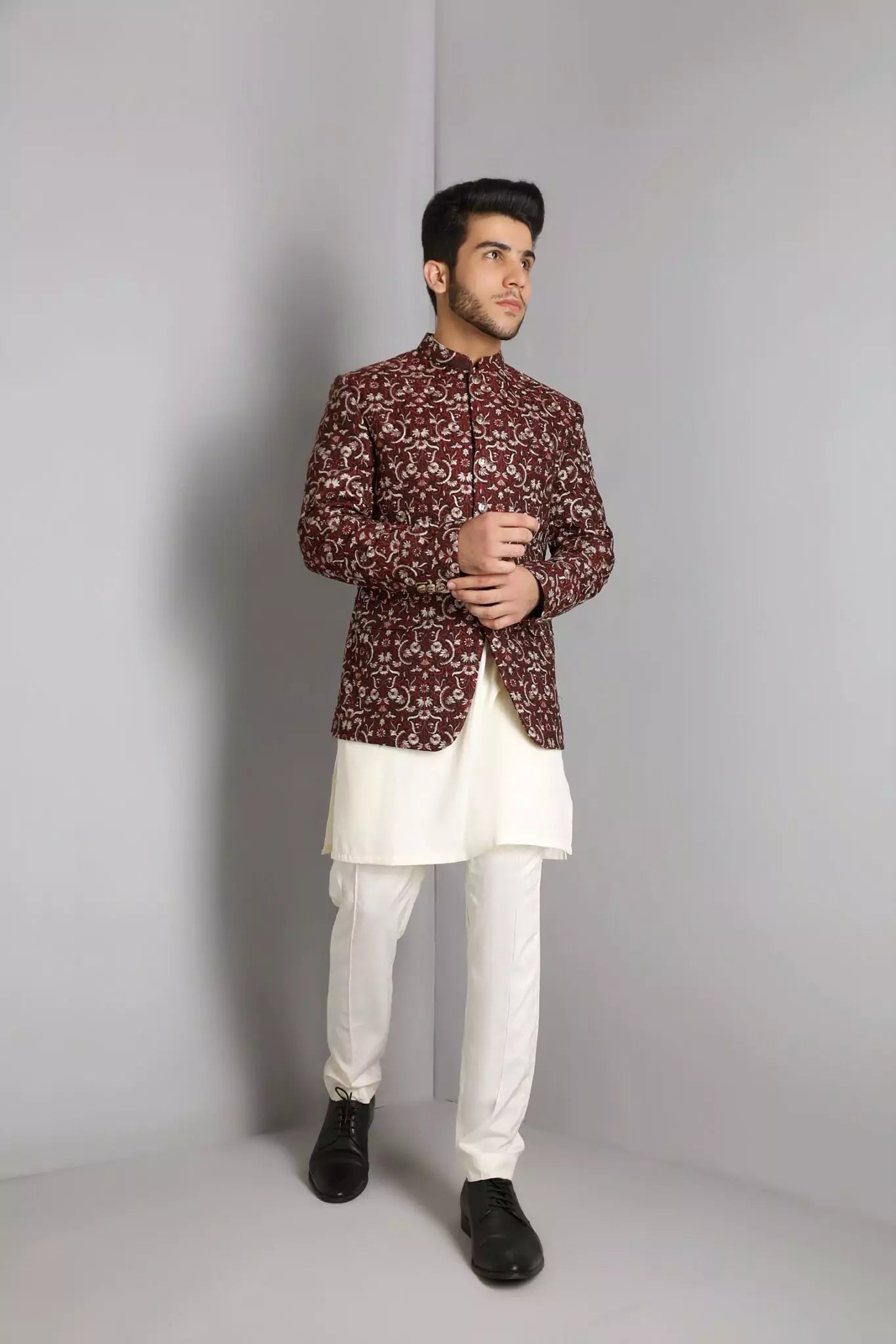 Maroon & Golden Embroidered Prince Coat