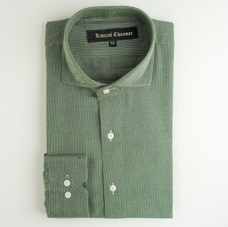 GREEN TWILL JACQUARD SHIRT