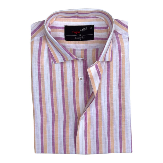 Powder Orange Striped Linen Shirt