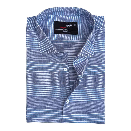 Greyish Blue Striped Linen Shirt