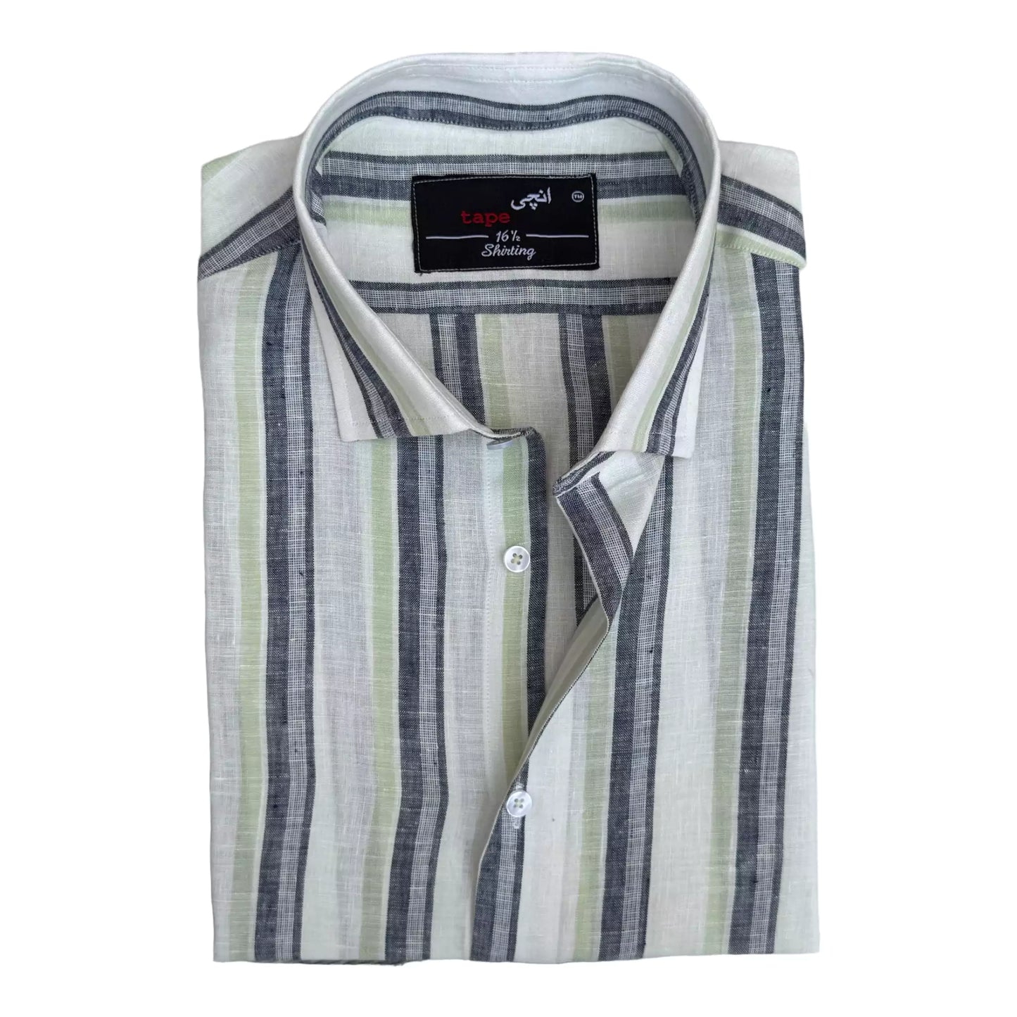 Lime & Grey Thick Striped Linen Shirt