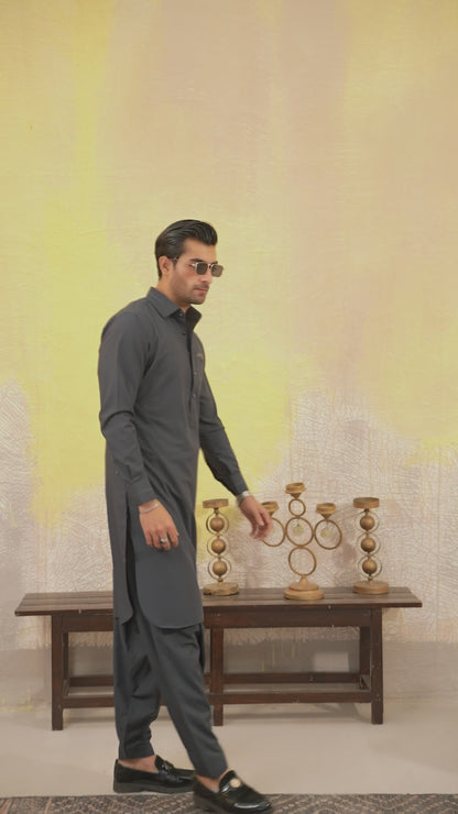 GREY CLASSIC COLLAR SHALWAR KAMEEZ
