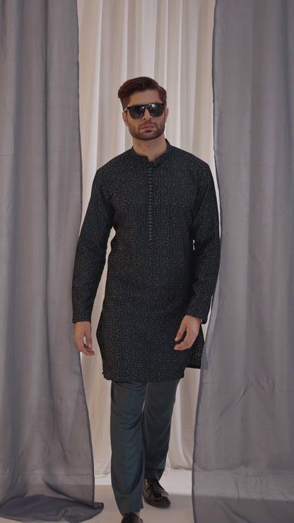 TEAL GREEN EMBROIDERED KURTA