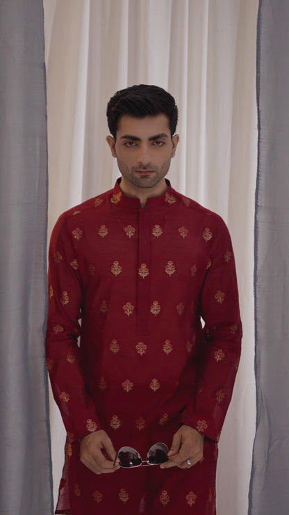 RED EMBROIDERED KURTA TROUSER