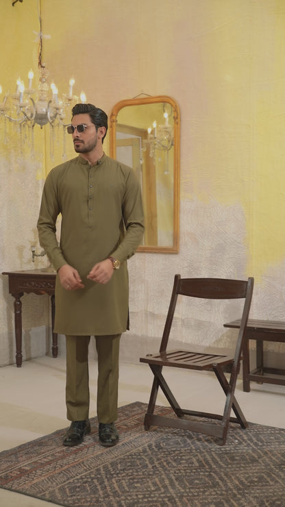 OLIVE BROWN KURTA TROUSER