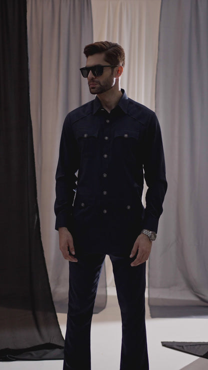 MID-NIGHT BLUE SAFARI KURTA TROUSER