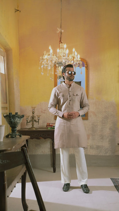 BROWN PRINTED COTTON KURTA