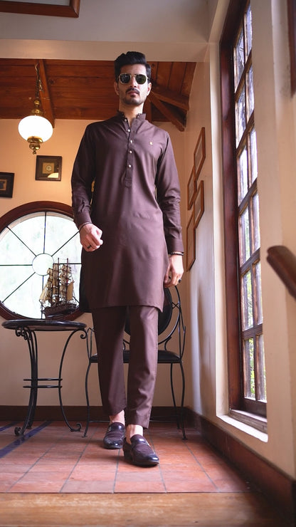 Brown High Mandarin Collar