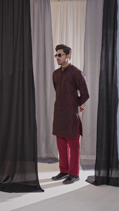 MAROON EMBROIDERED KURTA TROUSER
