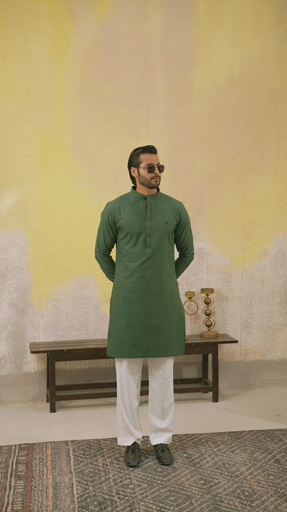 GREEN COTTON KURTA