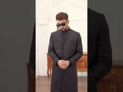 Black with Complete Hand Work Sherwani