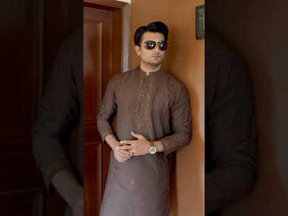 Brown Mirror Work Kurta Trouser