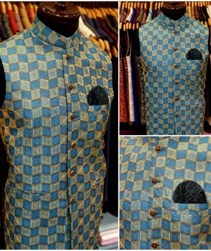 Blue Embroidered Waist Coat