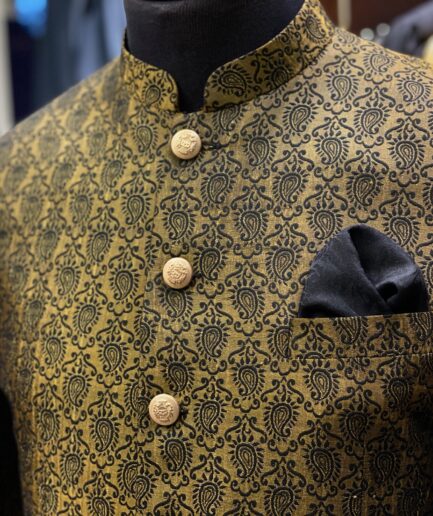Golden & Black Jamawar Prince Coat