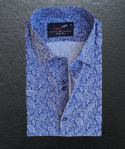 Light Blue Mini Floral Print Cotton Shirt