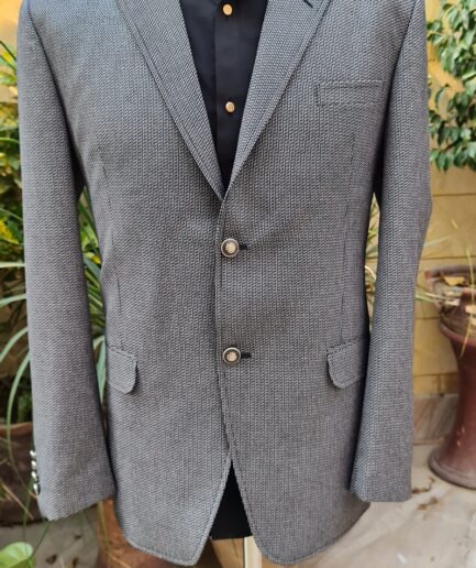 Grey & Black Textured Tweed Blazer