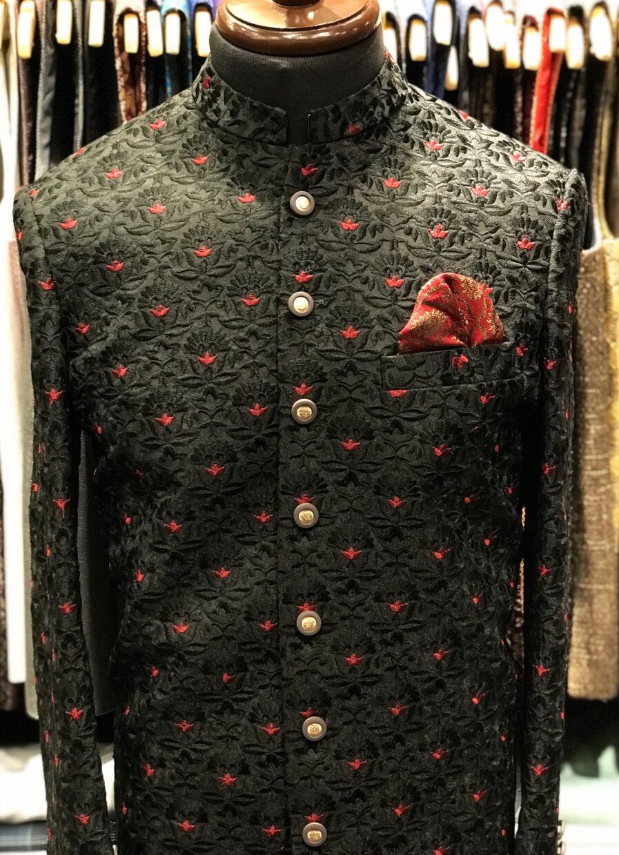 Black & Red Embroidered Sherwani