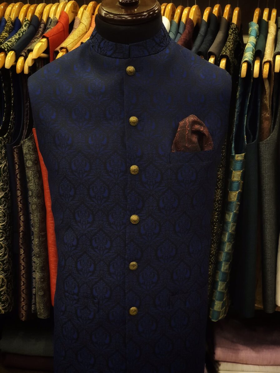 Royal Blue Jamawar Waist Coat