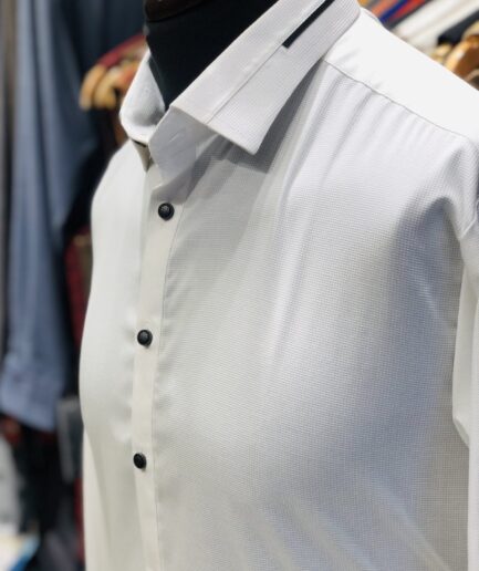White Classic Collar Textured Cotton