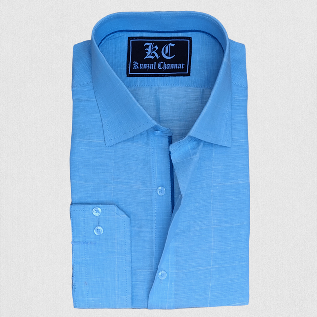 Sky Blue Checkered Linen Shirt