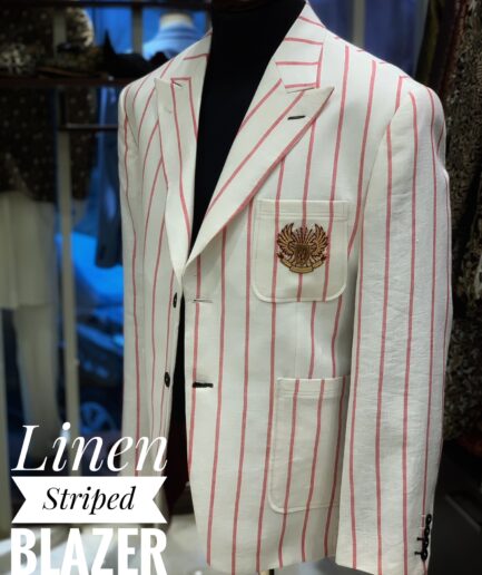Pink & White Linen Striped Blazer