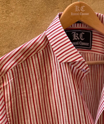 Red & White Striped Linen Shirt