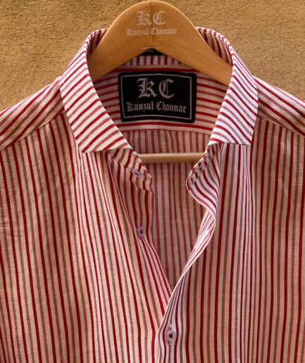 Red & White Striped Linen Shirt