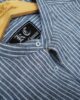 Blue & White Striped Mandarin Collar Linen Shirt