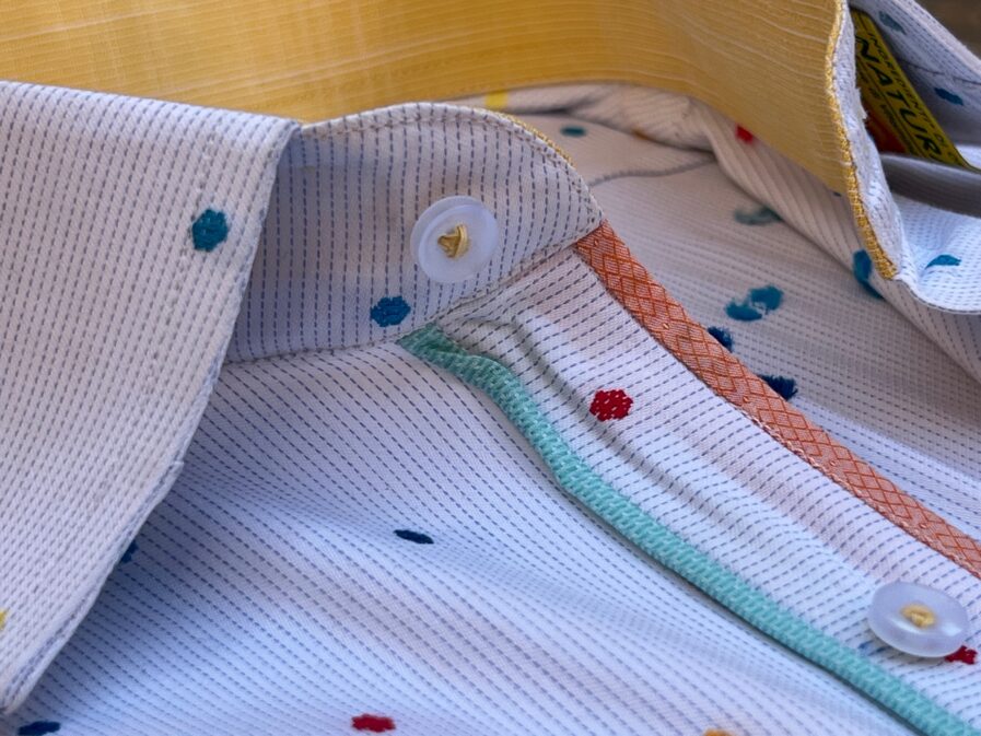 Micro Stripes with Embroidered Polka